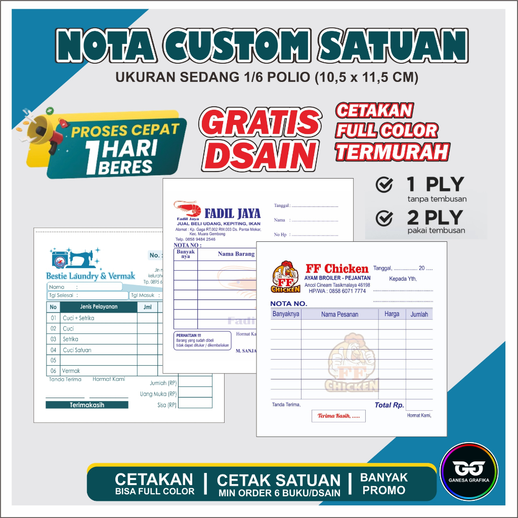 

PROMO cetak nota custom 2 ply nota custom nama toko sendiri ukuran 1/6 polio 10 x 11 cm