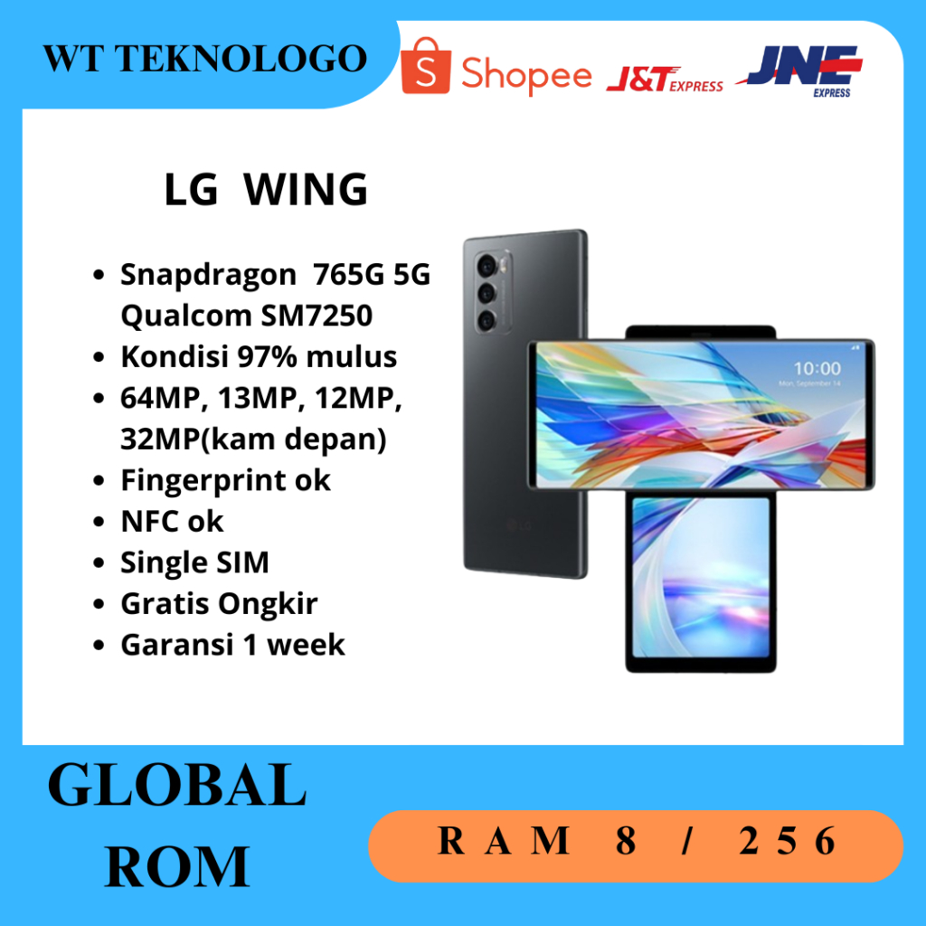 LG wing 5G 8/256 original imei terdaftar sinyal aman