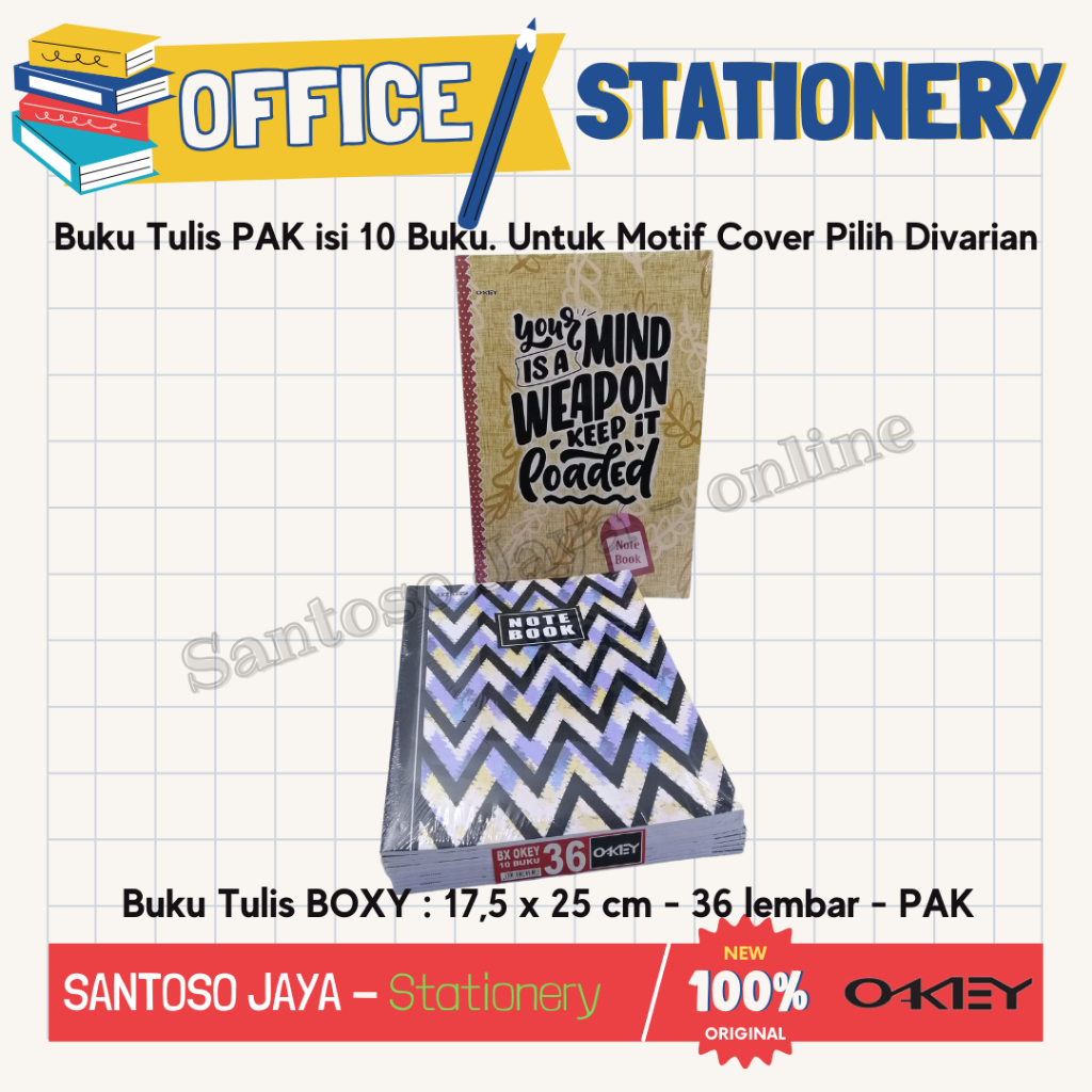 

Buku Tulis Boxy OKEY by Kiky 36 Lembar B5 17.5x25 cm PAK - 10 Buku