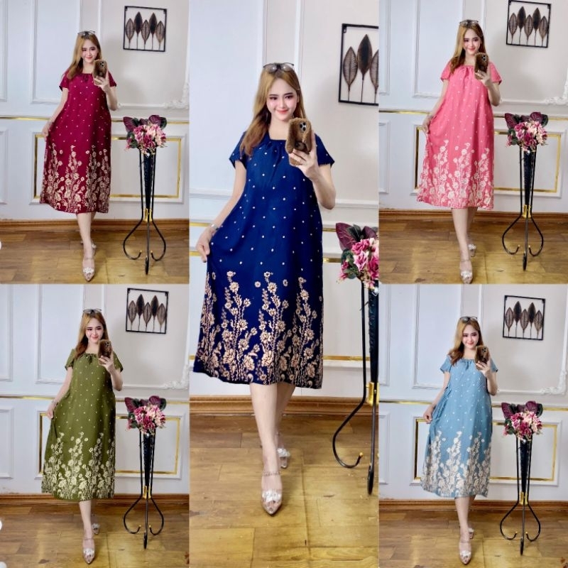 Daster Rayon Fuji Ld 110 cm Motif Kekinian Busui Karet Depan Ada Tali Samping Kiri Kanan Lengan pend