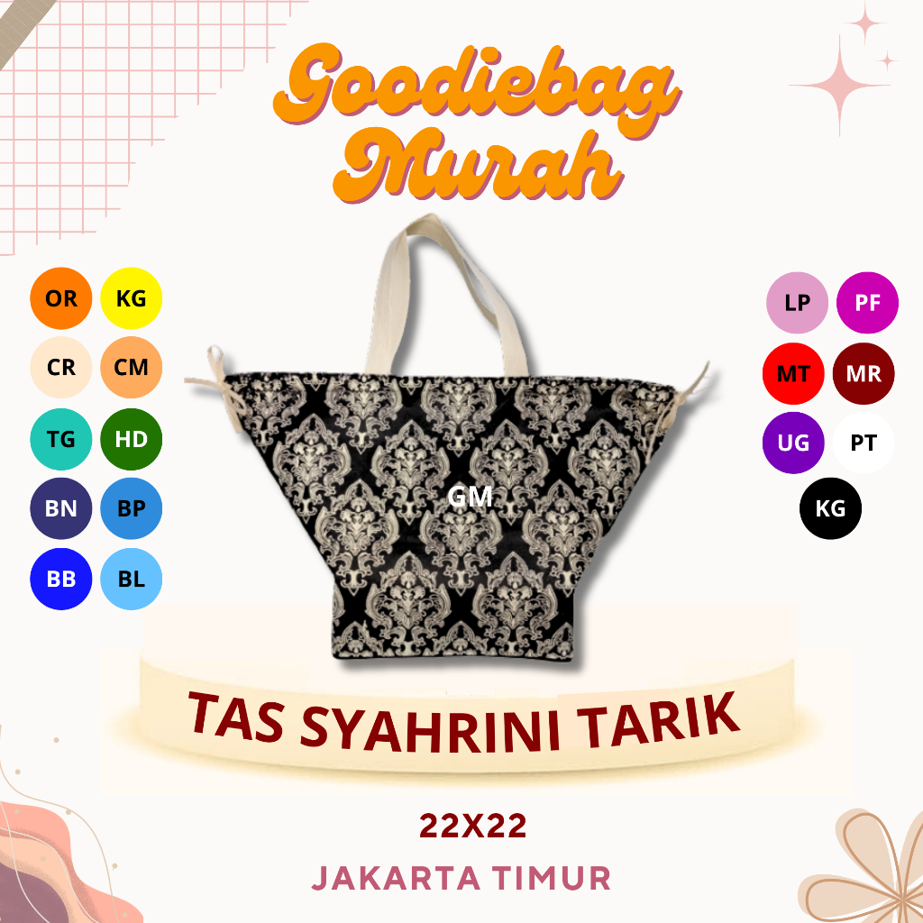 

Goodiebag Sri Tarik isi 12 pcs/ tas hantaran/tas jinjing/tas hajatan/tas besek/tas kotak nasi