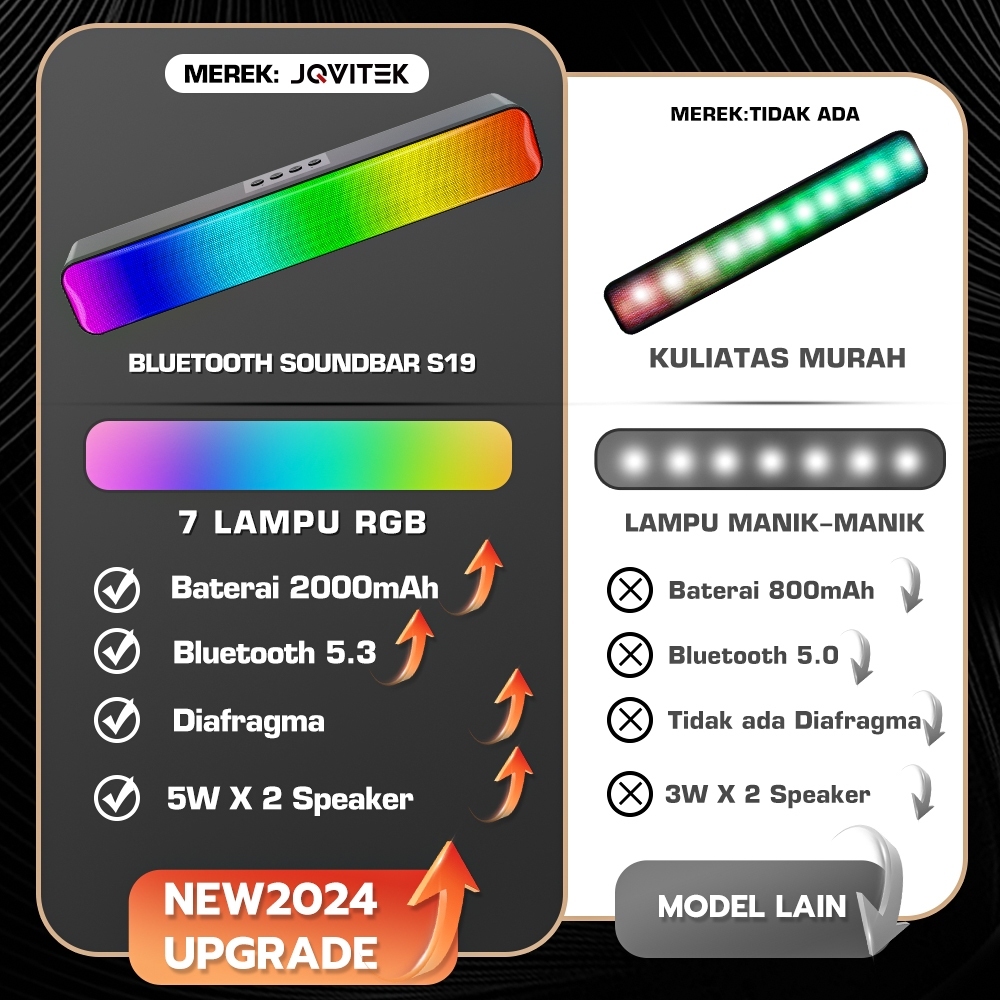 PREMIUM TV BASS)Jovitech Speaker RGB Soundbar Bluetooth 5.3 SD Card Aux Multifungsi Super Bass 5