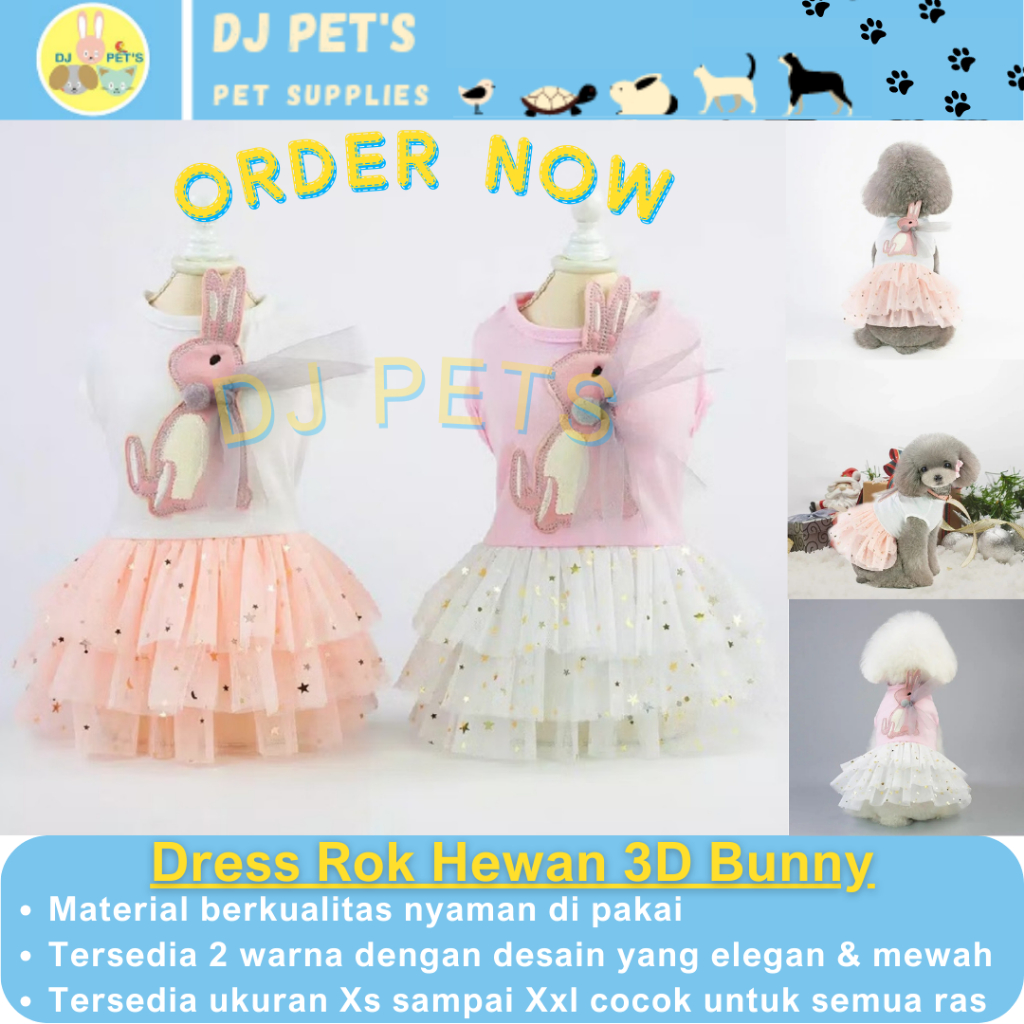 Baju Anjing dan Baju Kucing Dress Hewan 3D Bunny