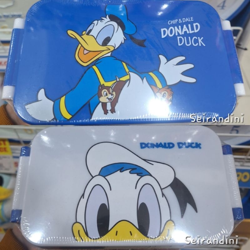 Lunch Box Kotak Tempat Makan Sendok Garpu Disney Donald Duck Karakter Biru Putih Hadiah Kado Unik MR