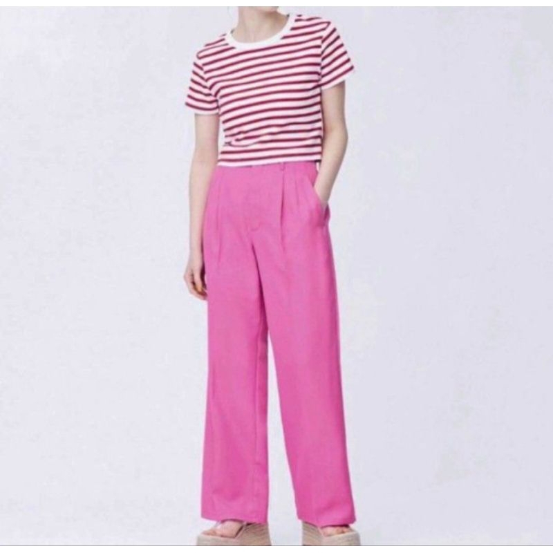 GU STRAIGHT HIGHWAIST PANTS IN PINK