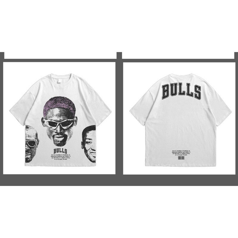 Baju Kaos Pull&Bear Oversize DANNIS RODMAN "CHICHAGO BULLS" - T Shirt Oversize Band - Kaos Oversize 