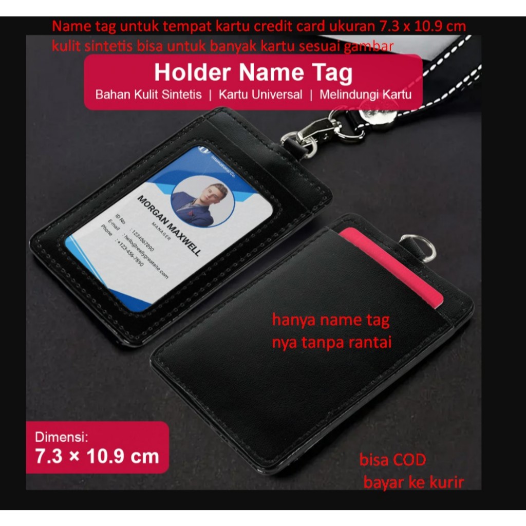 

Name tag untuk tempat kartu credit card ukuran 7.3 x 10.9 cm kulit sintetis bisa untuk banyak kartu sesuai gambar