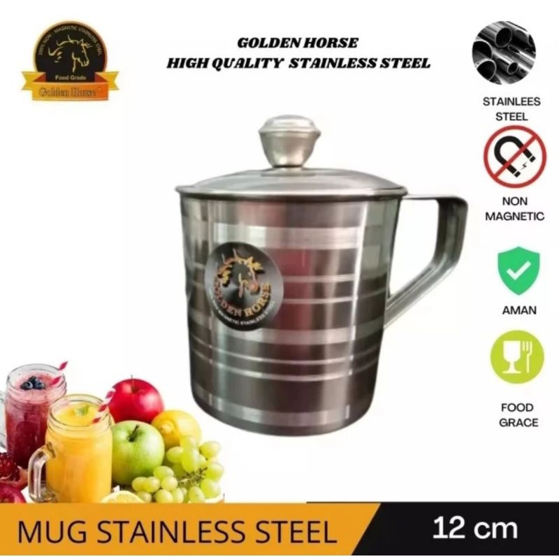 Mug Stainless 12 cm Golden Horse/ Gelas mug stainless 12 cm/ Mug Stainless Besar