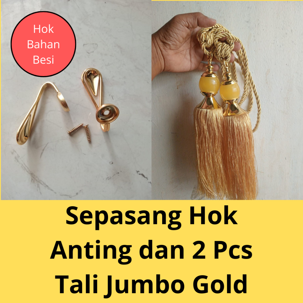 Set Aksesoris Gorden Sepasang atau 2 pcs Hok Besi Motif Anting dan sepasang Tali Motif Jumbo