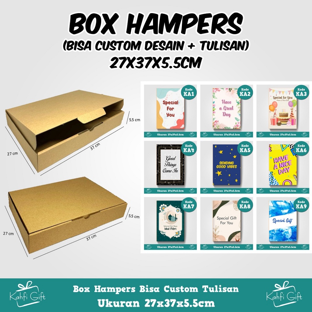 

Tambahan Gift Box Hampers Custom Desain Kardus 27x37x5.5 cm