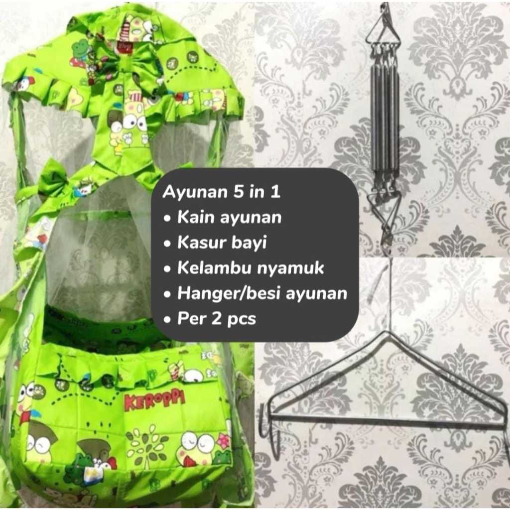 Ayunan Bayi Paket 5 In 1 Ayunan Kelambu Bayi Instan Motif Karakter Dapat Kasur Kelambu Hangger Per 2