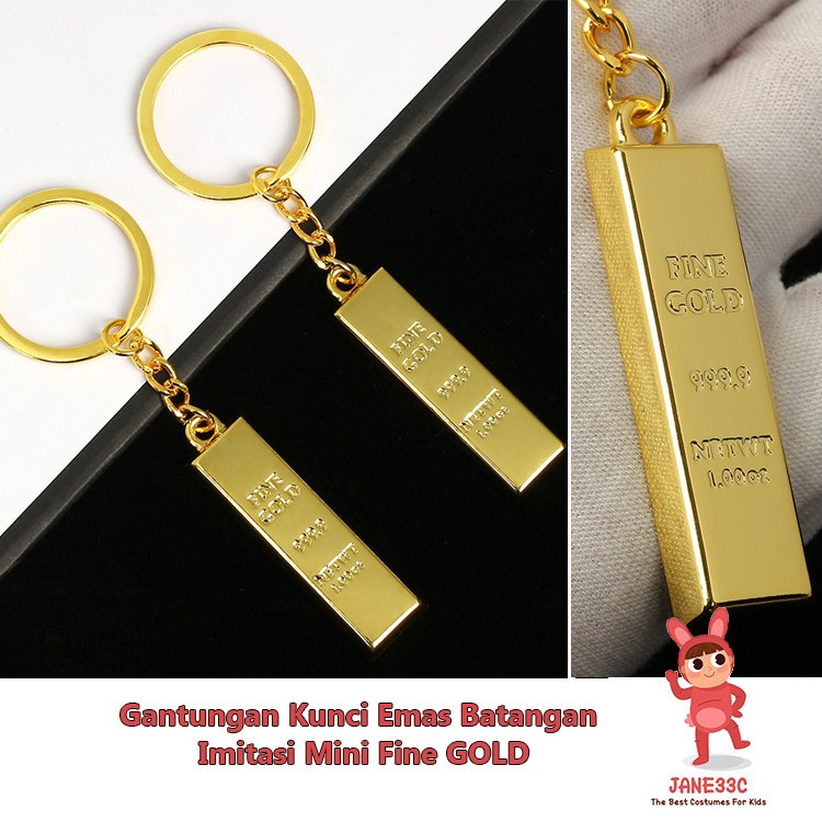 Gantungan Kunci Batangan Emas Imitasi Mewah Mini | Liontin Gold Bar Aesthetic Tas Mobil Kado Keberun