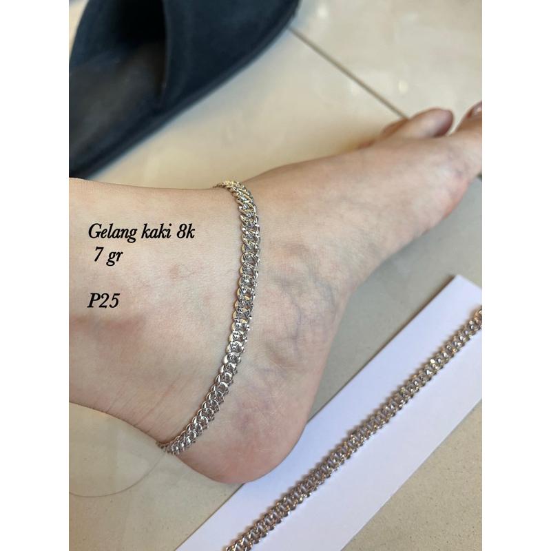 Gelang kaki sisik naga ukir mas putih