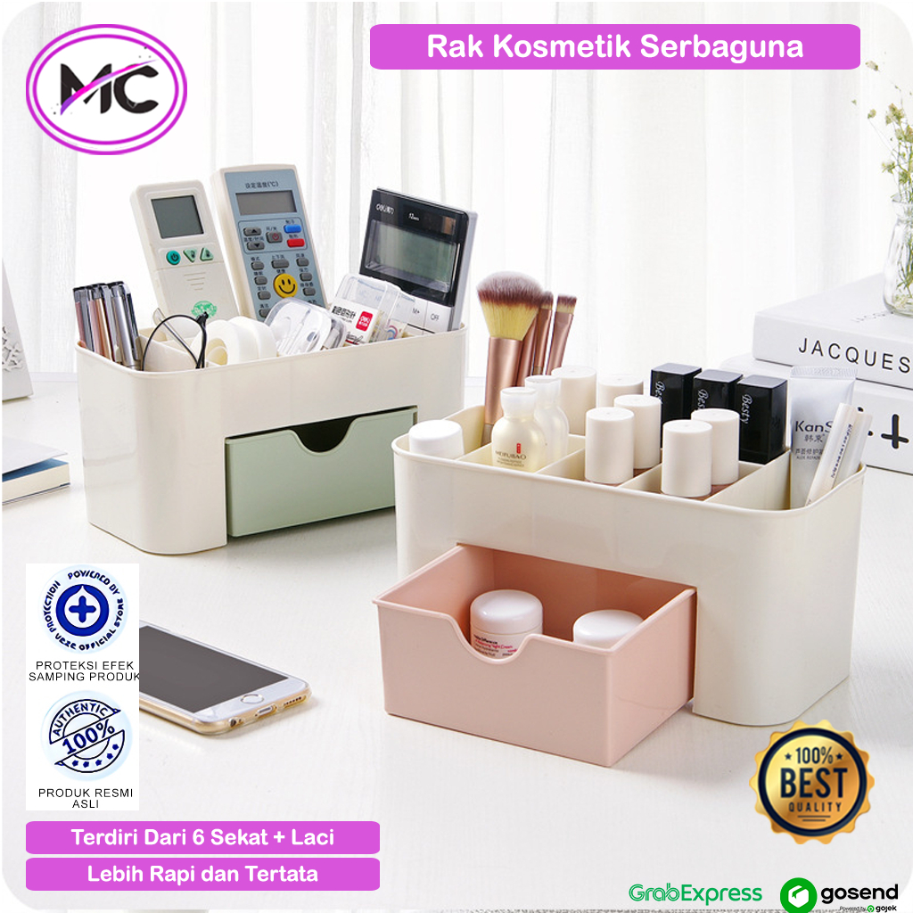 Rak Kosmetik Aesthetic Bahan Plastik Laci Tempat Make Up Penyimpanan Organizer 6 Sekat Serbaguna Ala