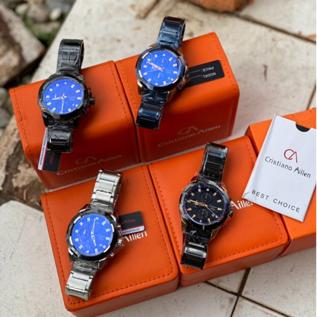 JAM TANGAN PRIA MODEL AC CRISTIANO AILEN 8888 CHRONOGRAPH KASUAL ANALOG STAINLESS ORIGINAL BERGARANS