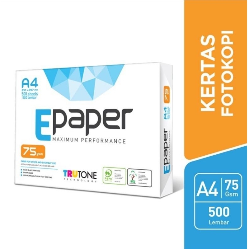 

E Paper Kertas Fotocopy HVS 75 GSM A4 - 1 Boks = 5 Rim