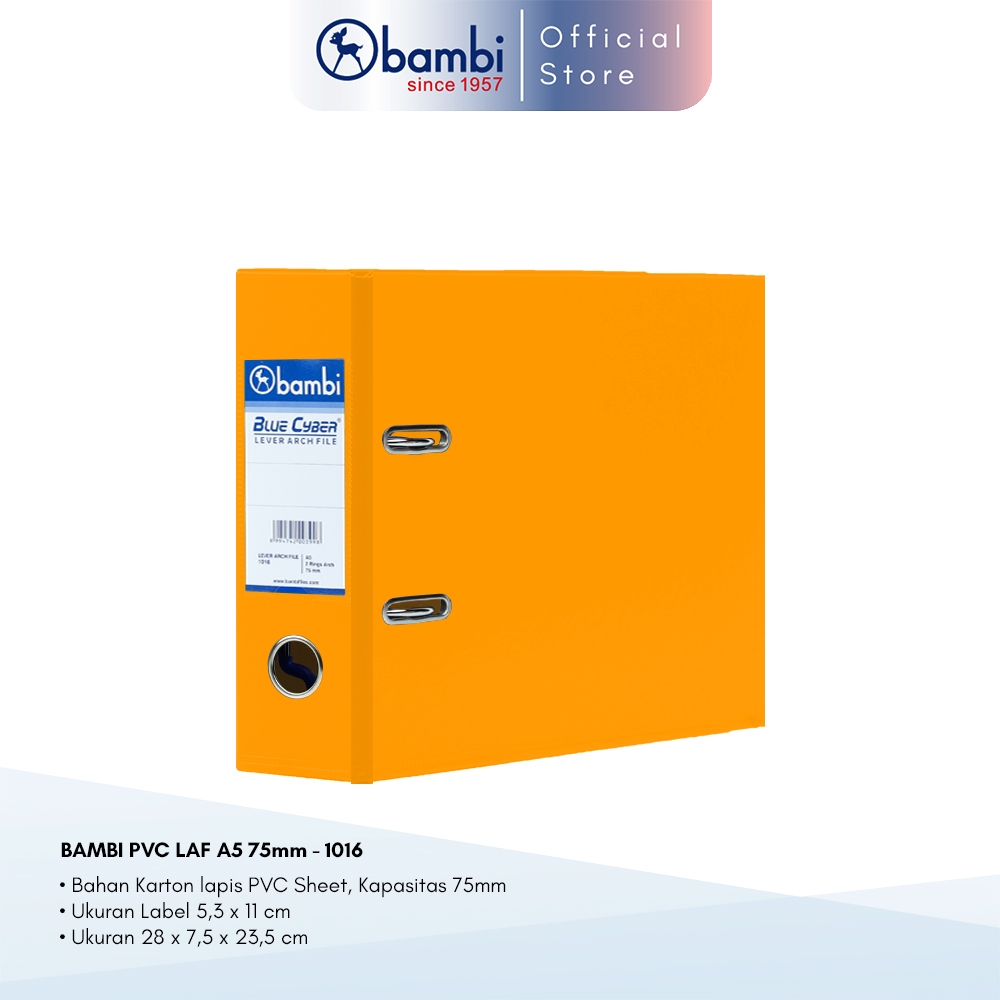 

Bambi Ordner A5 JUMBO SIZE 75 mm Special Colour Fluoro Orange PVC Lever Arch File kode 1016