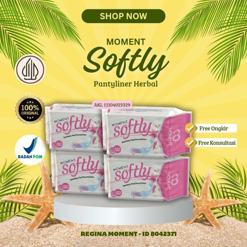 SOFTLY PANTYLINER MOMENT/ PANTYLINER  HERBAL ATASI GATAL DAN  KEPUTIHAN