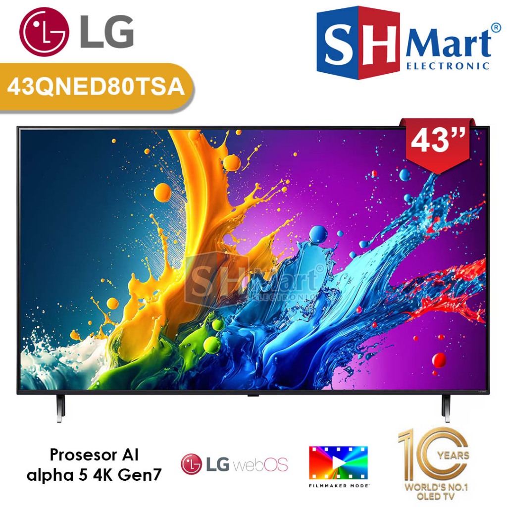 TV LG 43 INCH QNED 43QNED80TSA SMART TV 4K QUANTUM NANOCELL 43QNED80 NEW 2024 GARANSI RESMI