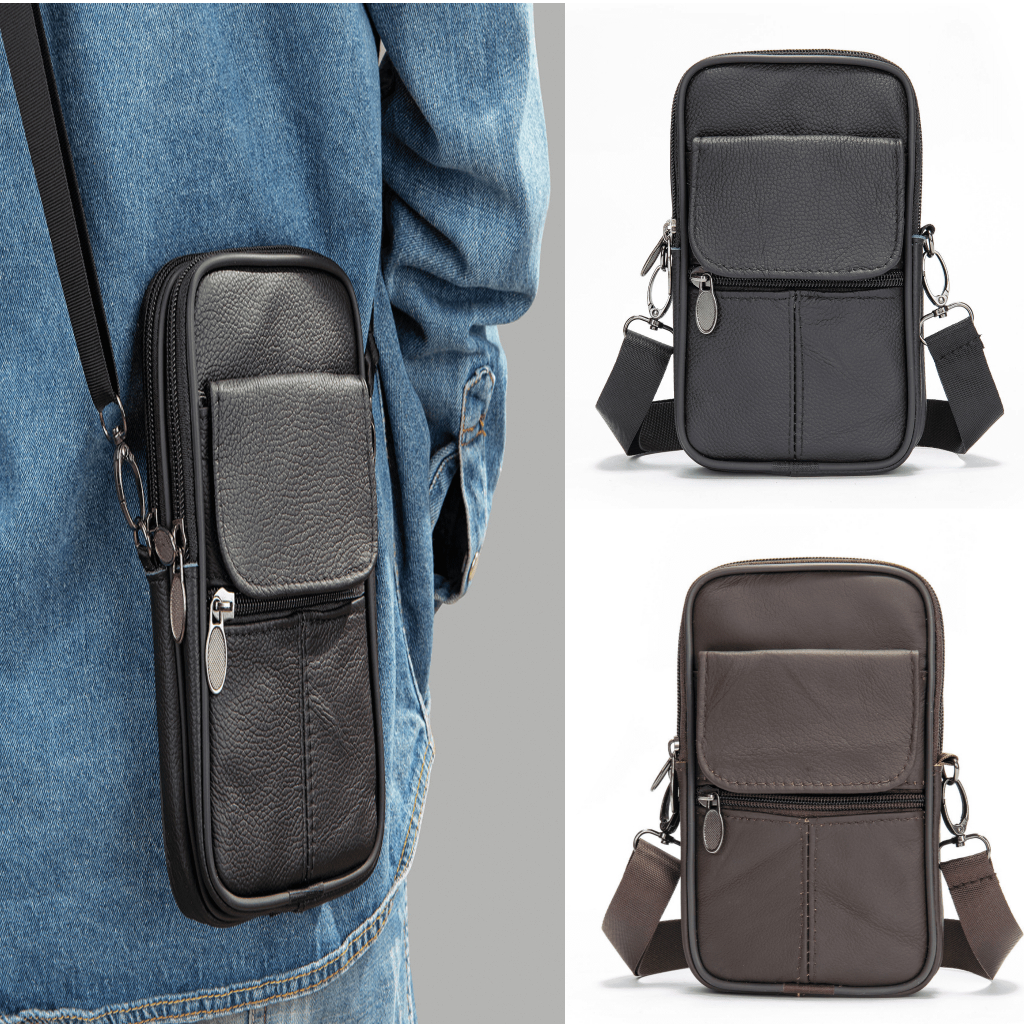 TAS SELEMPANG KULIT IMPORT PRIA MULTIFUNGSI / TAS PINGGANG IMPORT PRIA KULIT / TAS HP LEATHER - 1003