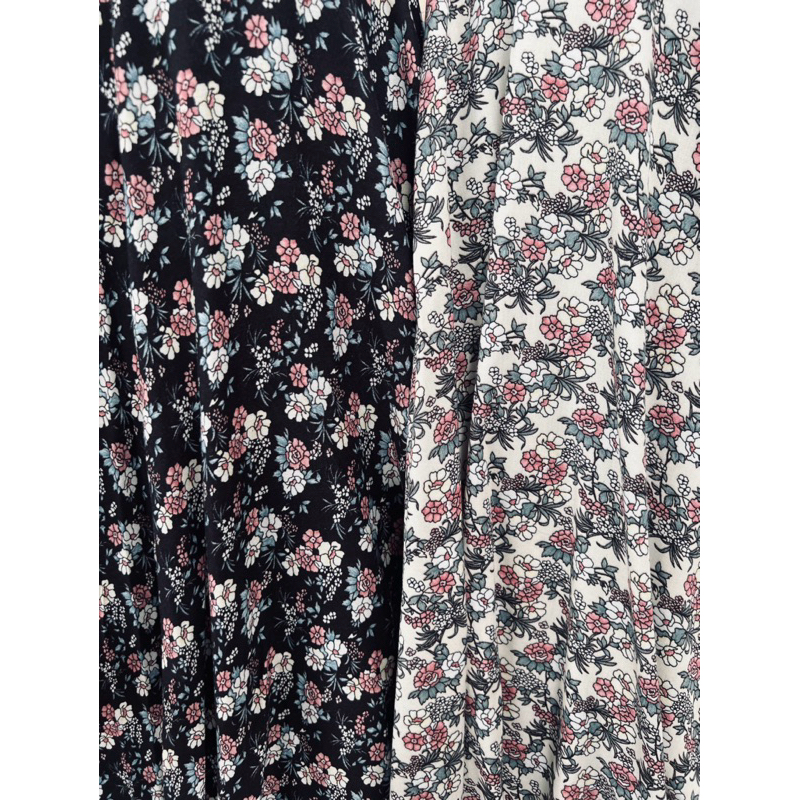 kain katun rayon viscose premium motif bunga kecil terbaru hitam dan krem