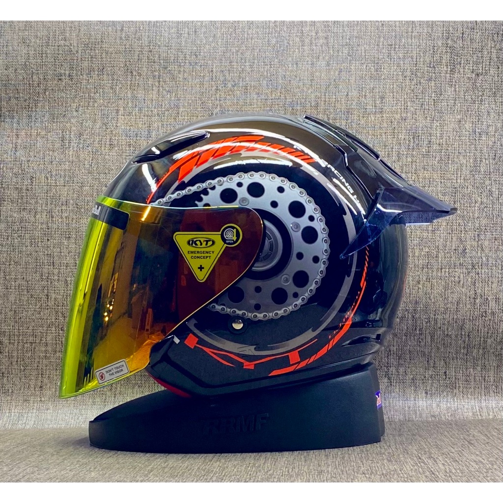 KYT DJ Maru #18 Black/Red || Paket Ganteng - Visor Iridium - Helm KYT Original Half Face Single Viso