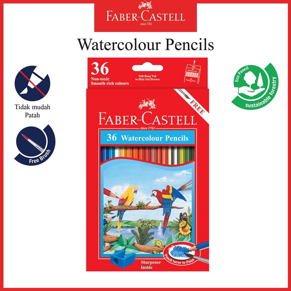 

KODE W67F Pensil Warna Faber Castell 36 Water Colour Pencil Ukuran Long Gratis Kuas dan Rautan