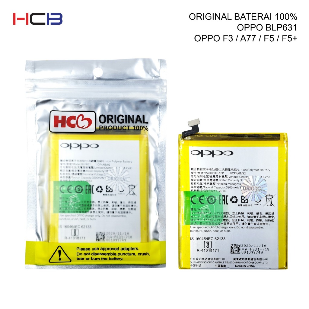 BATERAI OPPO BLP631 OPPO F3 / A77 / F5 / F5+ ORIGINAL 100%