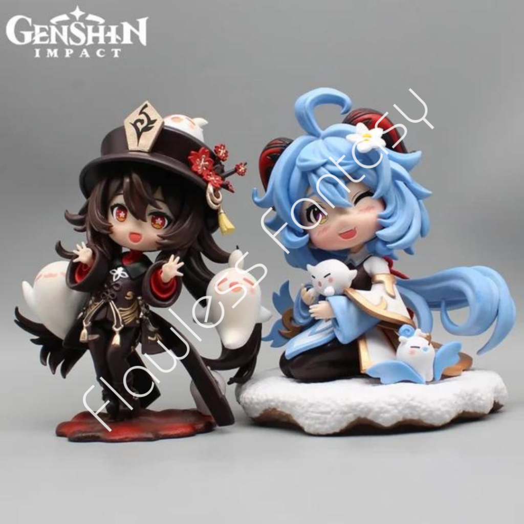 Genshin Impact Hu Tao Hutao Ganyu Sitting Pose Kawaii Q Series Game Collectible Model Figure