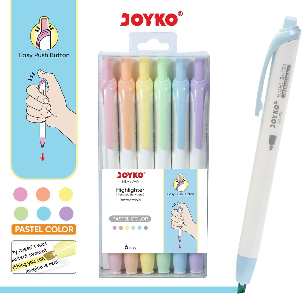 

KODE O65H Penanda Berwarna Highlighter Joyko HL776 Warna Pastel Color