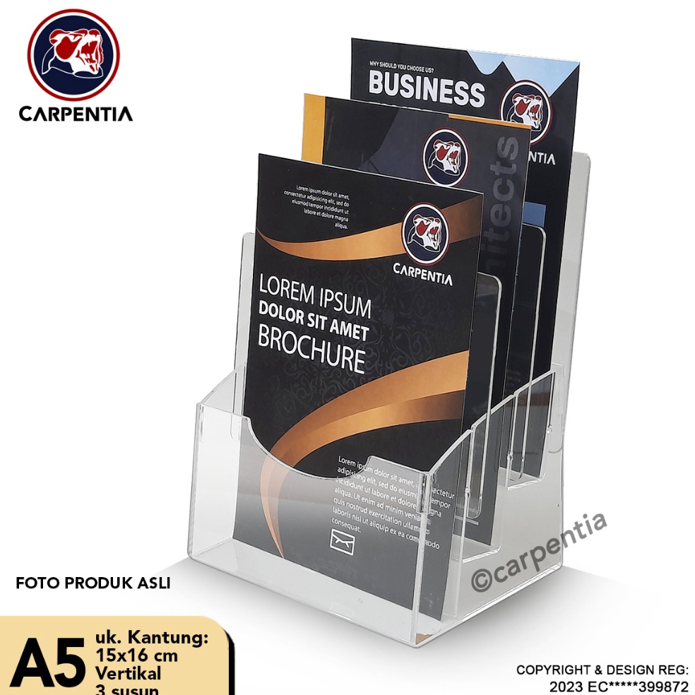 

KODE Y67P Carpentia Tempat Brosur Akrilik 3 Tingkat uk A5 Display Flyer Tipe E 3 Susun