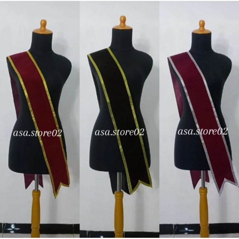 Selempang Wisuda Bludru Polos List Pita Tanpa Bordir