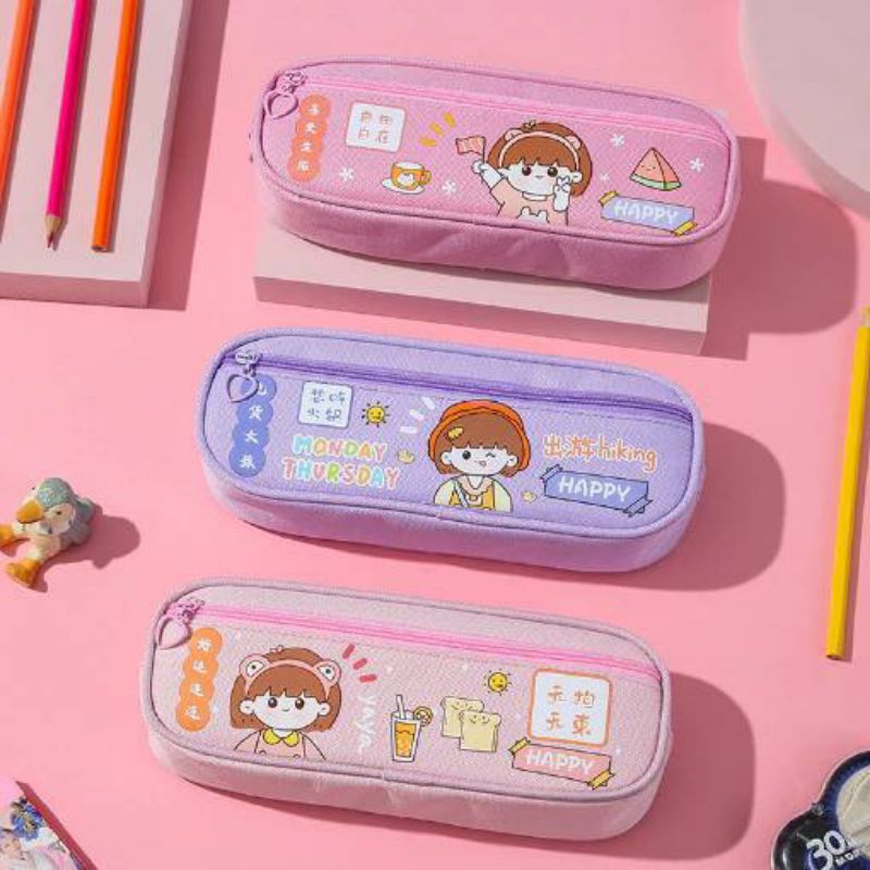 

Kotak Pensil Perempuan/ Tempat Pen Resleting/ Pencil Case Zipper/ Tempat Alat Tulis Lucu