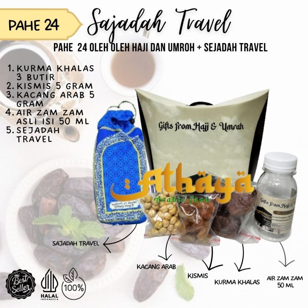 

Paket oleh oleh haji dan umroh isi 25pcs + Sajadah travel