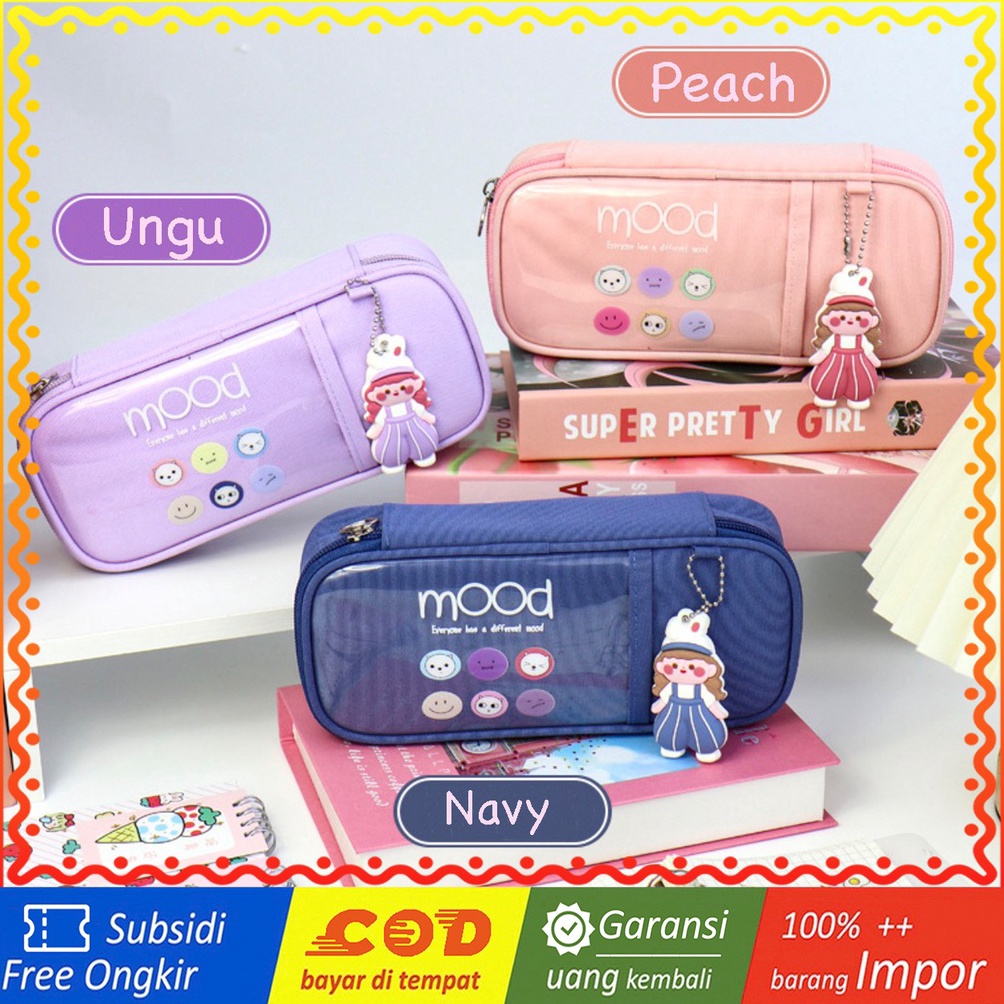 

KODE D52C TXS5 Korean Pen Pencil Case Cartoon MOOD Plus Gantungan Kotak Tempat Pensil MKT