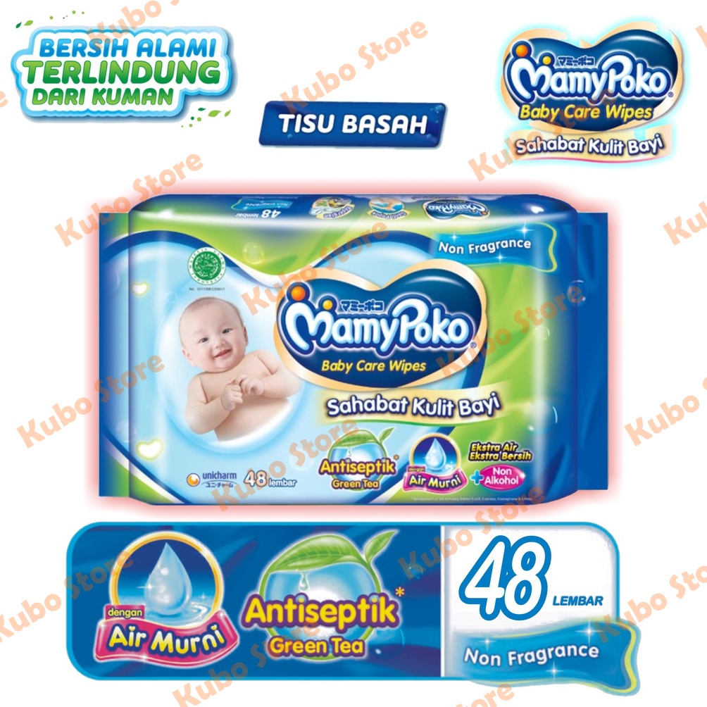 EKSKLUSIF Mamy Poko Antiseptik Green Tea Tissue basah Air Murni 48s Bebas Kuman Steril Aman