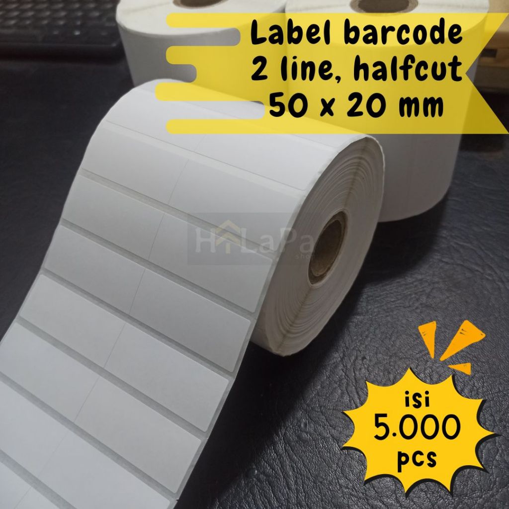 

Label barcode halfcut (2 line) 50 x 20 mm / sticker label 50x20mm / stiker barcode 50x20 mm isi 5.000 pcs