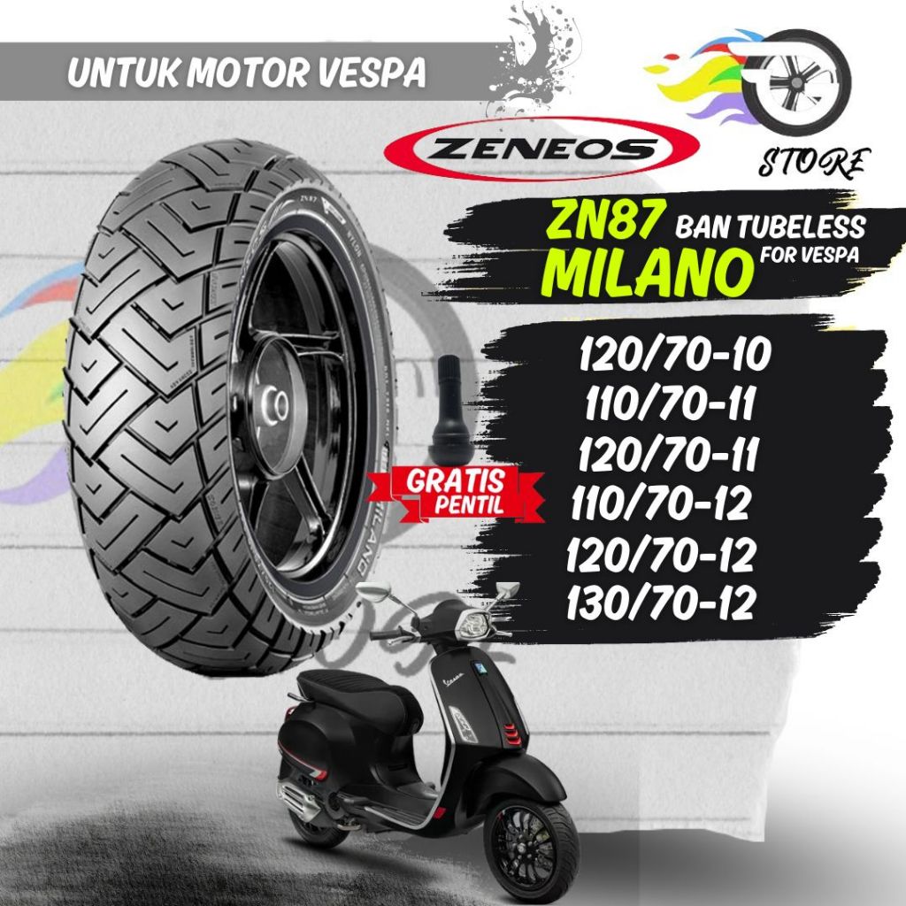 Ban Motor Vespa Matic Piagio Zeneos Milano ZN87 Ring 10 11 12 110/70 120/70 130/70 Tubeless Untuk Mo