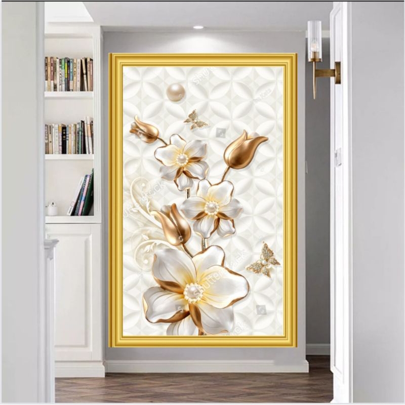 WALLPAPER DINDING BUNGA 3D DOMINAN MENINGGI - WALLPAPER DINDING BUNGA MAWAR PUTIH MENINGGI 3D