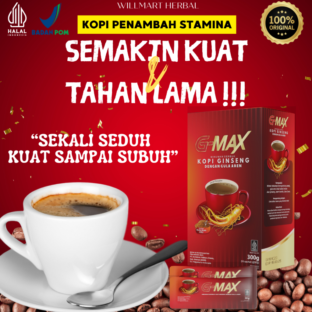 

G-MAX KOPI STAMINA PRIA TAHAN LAMA BPOM & HALAL 1 Sachet @30 Gram