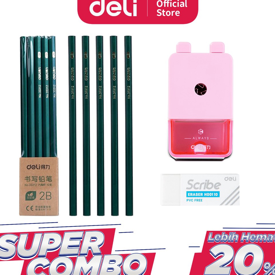 

Diminati Deli Combo Set 2 1pcs Pensil 2B 3pcs Penghapus Rautan Putar
