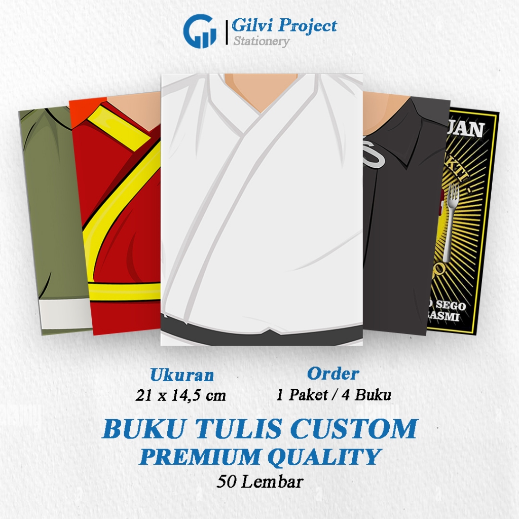 

Buku Tulis Sekolah Custom Tema SERAGAM BELA DIRI / PENCAK SILAT Bergaris 50 Lembar 1 Pak Isi 4 Buku/ Buku Tulis Anime/ Buku Aesthetic/ Buku Catatan