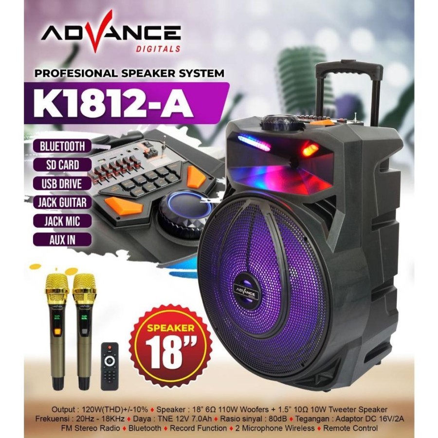 Speaker Aktif Portable Meeting Advance K1812A K1812-A 18" Bluetooth free Mic Wireless