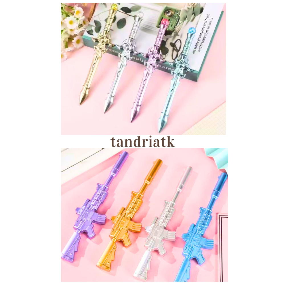 

[1 Lusin/ 12 pcs] Bolpen Gel Pedang Pulpen Pistol Motif Cowo Pena Untuk Lelaki