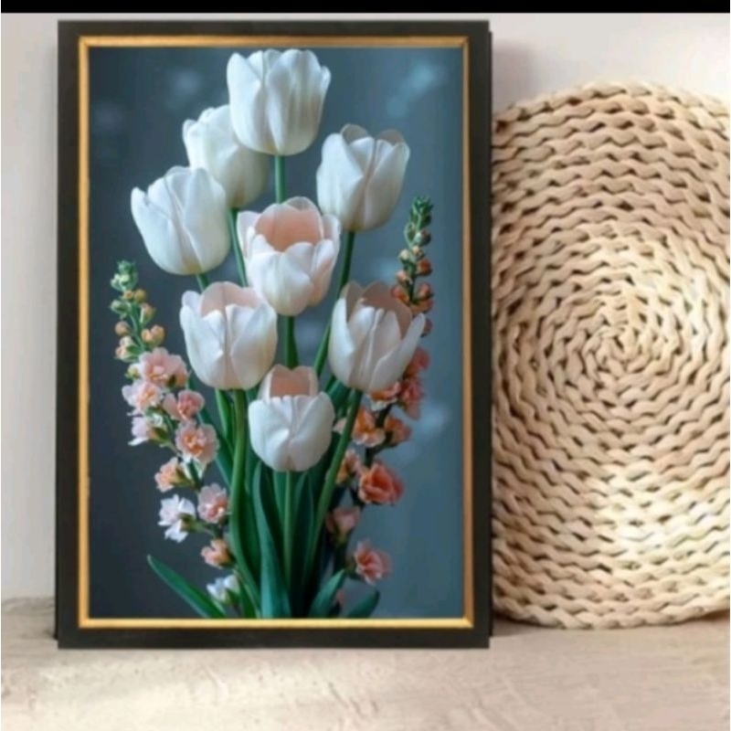 hiasan dinding cetak gambar lukisan bunga tulip plus bingkai UK 45×65cm