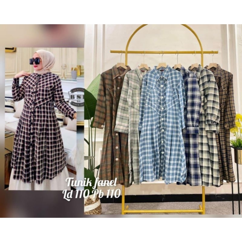 Tunik kotak kotak flanel jevanni dewasa wanita
