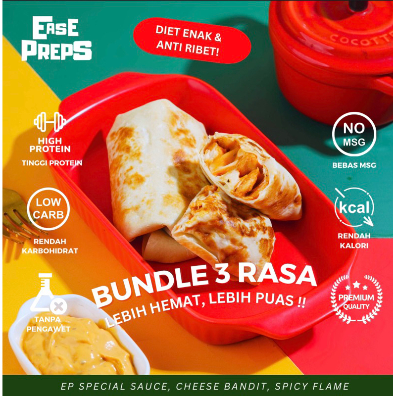 

Ease Preps Buritto BUNDLE 3pcs [Makanan Diet siap saji, Meal Prep Ready To Cook]