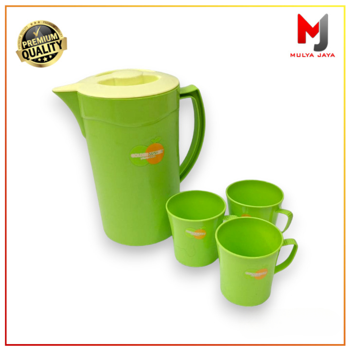 Golden Sunkist Set Teko Air Plastik Dan Gelas Minum Kopi Teh Kecil Gagang