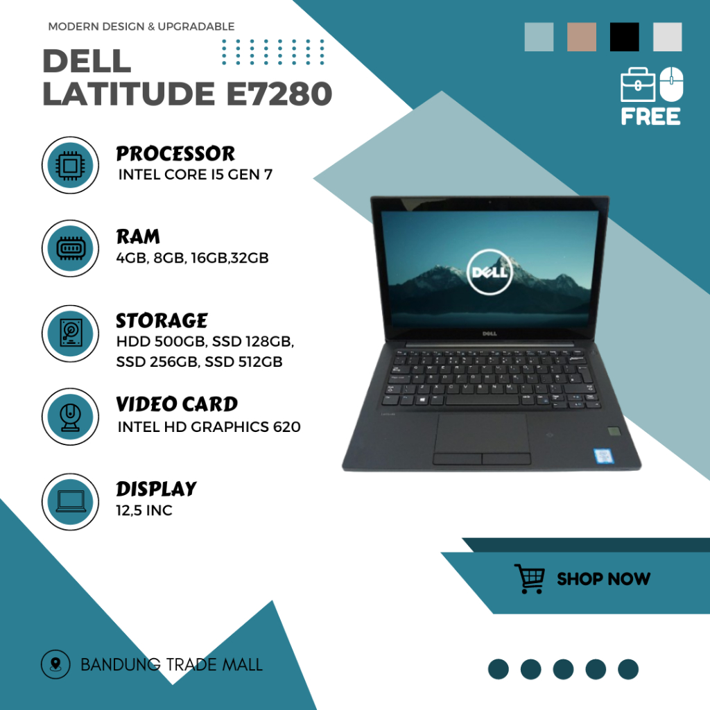 Laptop DELL LATITUDE E7280 Core I5 GEN 7 RAM 32GB SSD 512GB