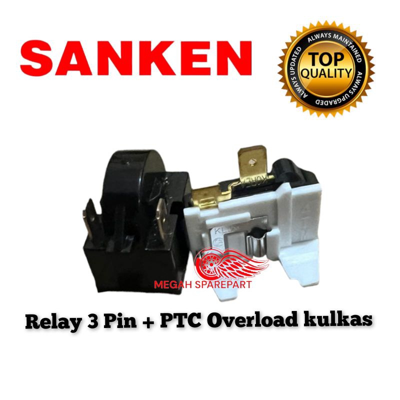 RELAY 2 PIN + PTC OVERLOAD KULKAS SANKEN 1/2 PINTU
